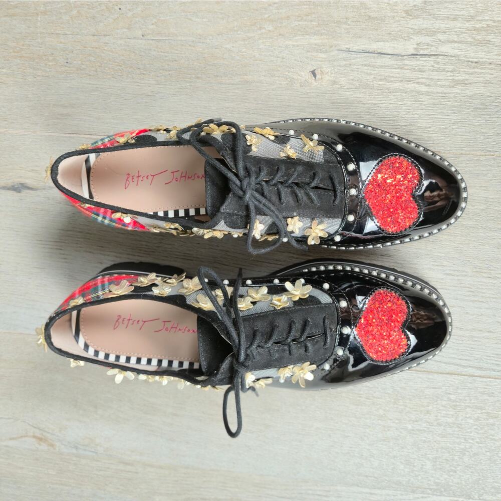 Betsey Johnson Skyla Women's Embellished Patent Leather Lace-Up Oxfords Size 9.5 - Picture 11 of 16